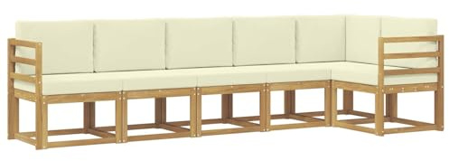 vidaXL Outdoor-Sofagarnitur mit Kissen 6 pcs Weiß und Creme Polyester, Garten, modernes, wetterfestes Ecksofa, Sitzgelegenheit für draußen, Terrassenmöbel, entspannendes Set