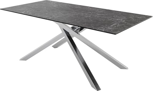 DELIFE Outdoortisch Edge 200x100 cm Keramik Laminam® Nero Greco Anthrazit Kreuzgestell Rechteck Edelstahl
