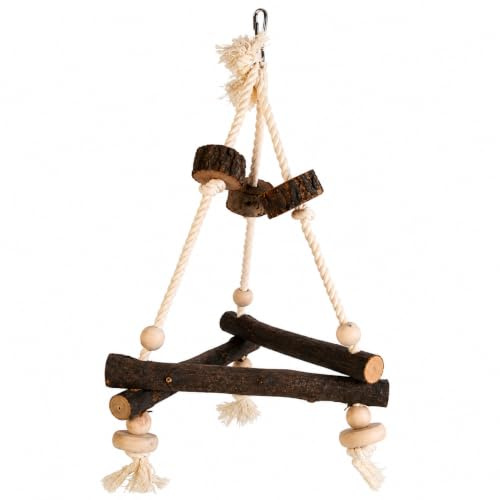 Pet Ting Natural Wooden Triangular Bird Swing Cockatiel Parakeet Bird Perch Rope 27x27x27 cm | Cockatiel, Parakeet, Bird Perch, Rope