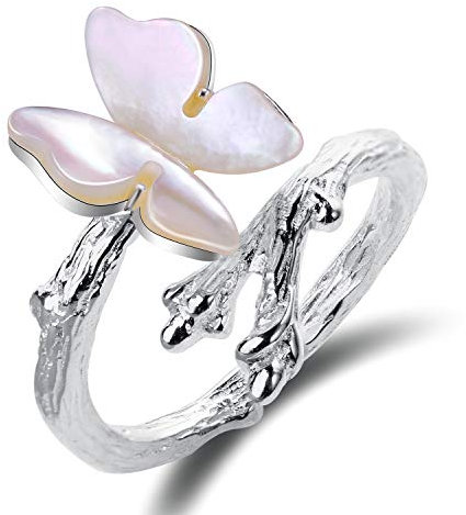 ✦ Geschenke für Weihnachten ✦Springlight S925 Sterling Silber Damen Ringe Schmetterling Offener Rring Handgemachte Schmuck Geschenk für Frauen und Mädchen.(White)