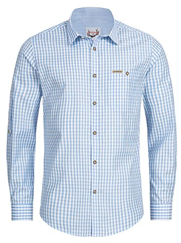 Stockerpoint Chemise Traditionnelle (modèle: OC-Martl), Bavaroise à Carreaux pour Homme, Coupe Classique, XL, Bleu Clair