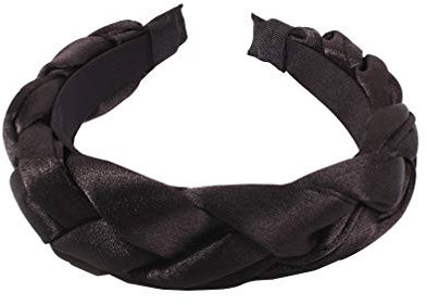 Geflochtenes Kopfband, , Satin, Zopf, Stirnband, Vintage-Stil, gepolstert, Haar-Accessoires für Frauen (schwarz)