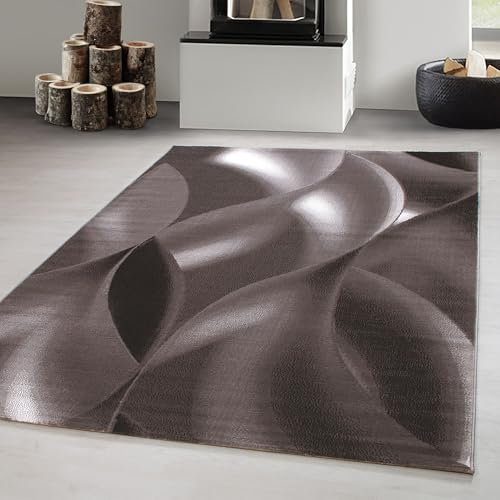 Carpetsale24 Teppich Wohnzimmer Abstrakten Wellen Mustern Braun Meliert 80 x 300 cm - Kurzflor Teppich Schlafzimmer Pflegeleicht und Extra Weich - Teppich für Küche Esszimmer Kinderzimmer Läufer Flur