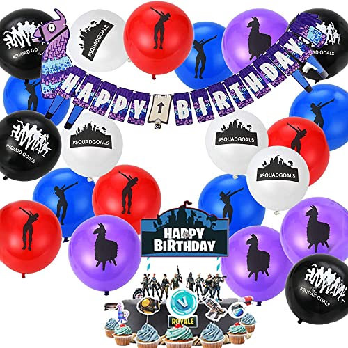 Smileh Gaming Birthday Party Decorations: Video Game Balloons, Cake Toppers, Banner & More