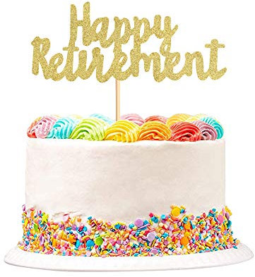 Keaziu Goldene Kuchendekoration mit Aufschrift Happy Retirement, Party-Kuchendekoration, Partyzubehör