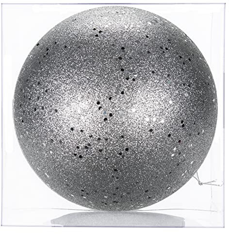 Briful 18CM Large Christmas Baubles, 7.1 Xmas Tree Decorations Silver Christmas Bauble Decorations Glitter Hanging Ornaments for Home Festival Decor