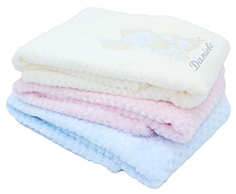 ideeanto Coperta culla carrozzino personalizzata con nome, morbida e calda, 95x75 cm