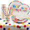 Lilydora 101 Piezas Juego de Vajilla de Fiesta Arcoíris para Cumpleaños: Platos de Papel 9 y 7, Vasos, Servilletas, Pajitas, Mantel 4.5x9ft