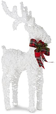 Christmas Village Light up Glitter Reindeer Decoration - Decorated Tall Scarf–Warm Light, Xmas Snow Covered Effect – Home Garden Office