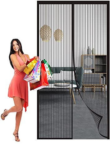 AISPL Magnet Fliegengitter Tür 130x220cm(51x87inch) Insektenschutzvorhang Mit Klettverschluss Luft Kann Frei Strömen für Kellertür Und Schiebetür Wohnzimmer, Schwarz
