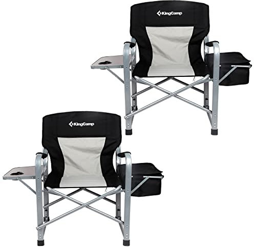 KingCamp Folding Camping Chairs for Adults Set of 2 Heavy Duty Directors Chair Folding with Cooler Bag and Side Table Support up to 150KG
