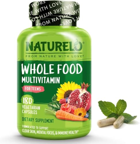 NATURELO Teen Complete Multivitamin with Iron | 180 Capsules | 3 Months | 20 Nutrients | Whole Food Ingredients | Methylated Folate & B12 | Two a Day