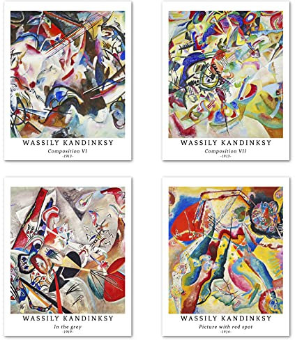 Berkin Arts Kunstdruck Ungerahmt Abstrakt Geometrische Bilder Set von 4, Poster Größe: 28x35 cm Premium Kunstpapier Wanddeko Bunt Wunderbarem Painting Passenden Küche Deko Wassily kandinsky Posters