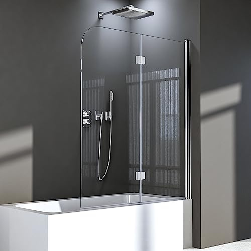100x140cm Duschwand für badewanne Badewannenaufsatz Duschkabine mit 6mm Nano Glas Badewannen Duschwand Faltbar Badewanne Duschwand 100x140cm Duschtrennwand 2-teilig Faltwand