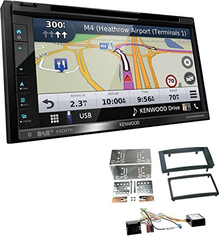 Kenwood DNX5190DABS 2-DIN Navitainer Autoradio kompatibel mit Apple CarPlay Android Auto Bluetooth DAB+ passend für Volkswagen VW T5 Transporter 2003-2015 rechtwinklig, schwarz inkl Canbus