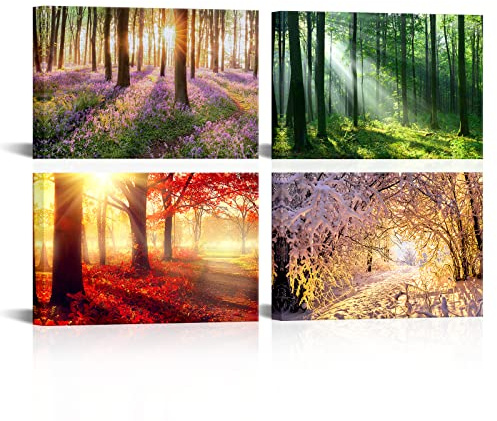 FuShvre Wald-Kunstdruck auf Leinwand, 4 Jahreszeiten, Frühling, Sommer, Herbst, Winter, moderne Natur, Kunstwerk für Wohnzimmer, Schlafzimmer, Badezimmer, Büro, Dekoration, 40,6 x 61 cm, 4 Stück