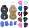 10 Stücke Gitarre Plektren mit 2 Stücke Leder Plektrum Halter Schlüsselanhänger und 4 Fingerlinge für Akustikgitarre E-Gitarre Bass Ukulele 0.46mm Bunt Celluloid Plektrum