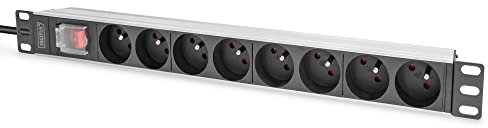 DIGITUS DN-95402-1-FR – 19 Steckdosenleiste – 8 Abgriffe – 1HE – Mit Schalter – französische Version – 250VAC 50/60Hz – 16A – 4000W – Für 19 Zoll Netzwerk- und Serverschränke