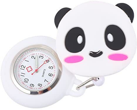 Mikikit 1Pc Panda Uhr Revers Mit Arzt Brosche Für Zweite Hängende Abdeckung Auf Niedlichen Schlüsselanhänger Krankenschwestern Silikon Pin Tragbar Dehnbar Kinder
