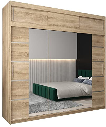 ABIKSMEBLE Armoire Porte coulissante Miroir Verona 4 - Dressing Chambre Adulte - Penderie Vetement Dressing - Garde Robe - Placard Chambre - Armoire 3 Portes - Closet