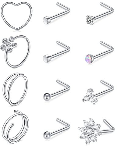 Zolure 20G Nasenpiercing Set Cz L-Form Nasenstecker Nasenpiercing Chirurgenstahl Piercing Nase Schmuck Für DaHerren Herren