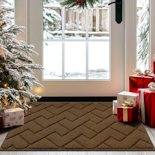 Biscpro Fußmatte Innen Außen Waschbar eingangsteppich innen Schmutzfangmatte rutschfest,Türmatte Innen Teppich für Eingang, Patio, Flur, Garten, Innen und Außen (Dark Brown, 60 x 90 cm)