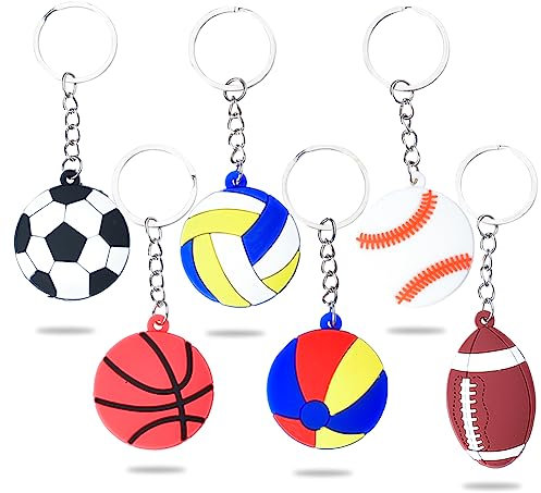 Sisadodo 6 Stück Schlüsselanhänger Basketball Sport Schlüsselanhänger Geschenke für Jungen Mädchen Rugbyball Schlüsselanhänger Baseball Schlüsselanhänger Volleyball Fußball Schlüsselanhänger für
