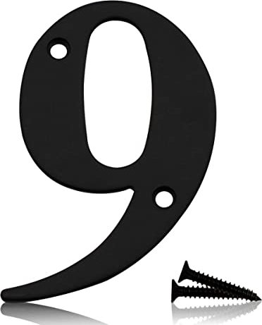 Bwintech 1 Pcs 75mm Matt Black SS304 House Numbers Door number 9, House Signs for outside, House Numbers Plaques for Front Wooden Door