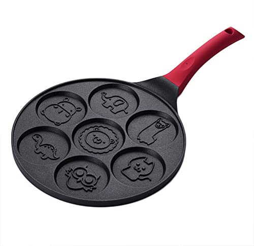 Koanhinn Seven Hole Breakfast Pan Multifunctional Pancake Pan Animal Face Shape Small Frying Pan Egg Non-Stick Frying Pan, A