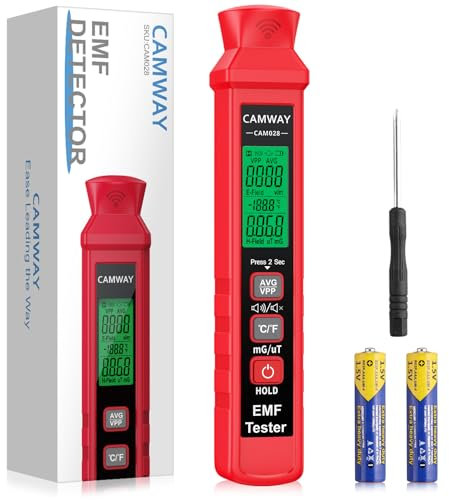 CAMWAY EMF-Messgerät, tragbares digitales EMF-Tester LCD Strahlungsdetektor für Elektrisches Feld & Magnetisches Feld, Umgebungstemperatur, Handheld EMF-Messgeräte EMF Meter mit Ton & Licht Dual Alarm
