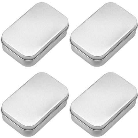 LMOGWL 4 piezas de tapa de caja de almacenamiento de hierro, Caja rectangular metálica, adecuada para dulces y artículos pequeños, pendientes de llave, monedas, mini Caja portátil (plata)
