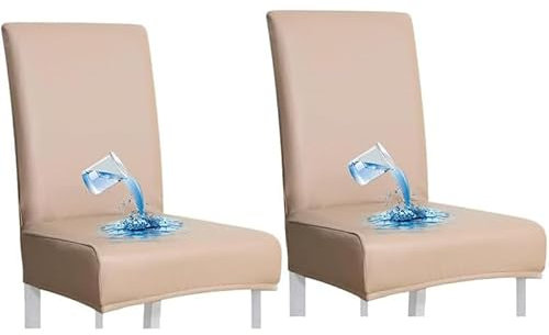 Bestenrose Stuhlhussen 6er/4er PU Leder Stuhlbezug wasserdichte Stretch Esszimmer Stuhlüberzug Stretch Stuhl Husse Universell Stuhlhussen Haus Büro Restaurant (Khakifarbe, 2-Stück)