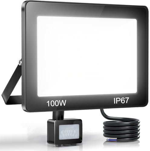 YIQIBRO 100W PIR Security Lights Outdoor Motion Sensor, 10000LM LED Floodlight with PIR, IP67 Waterproof Flood Lights Motion Sensor for Garden, Garage, Patio, Yard