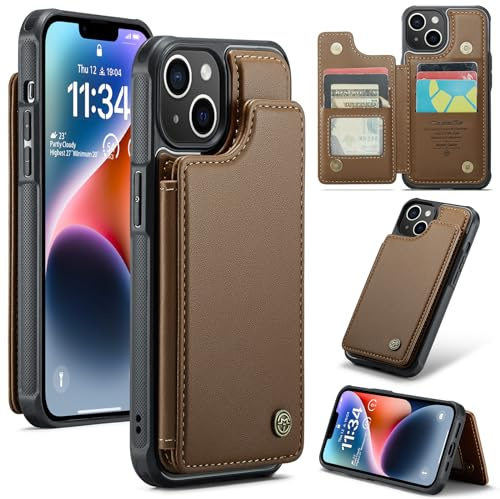 UFinetech Handyhülle kompatibel mit iPhone 14 Plus – PU Leder Flip Case mit Kartenfach, Magnetverschluss, Standfunktion, Stoßfest, Braun