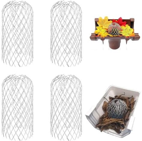 Jenrisben 4pcs Metal Gutter Guard Mesh Expandable Downpipe Leaf Guard Filter Aluminum Drain Pipe Cover Guttering Leaf Guard Gutter Traps Gutter Strainer for Moss Leaves Muck Mud