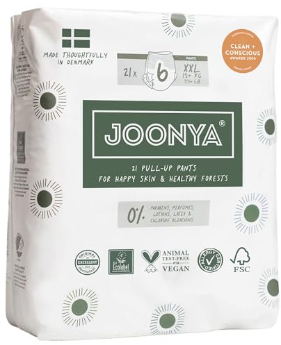 Joonya Pull-Up Pants Baby Diapers, Size 6 XXL (33+ lb) - 1 Bag of 21 - Non Toxic, Eco-Friendly, High Absorbency, Overnight Use, Ultra Slim & Soft - Made in Denmark