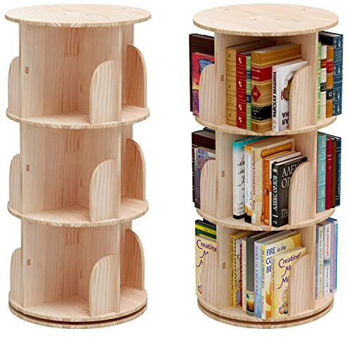 PTUWODS 360 Grad drehbares Bücherregal, Aufbewahrungsregal für Kinder und Erwachsene, multifunktionales Regal, Massivholz, 46 x 98 cm
