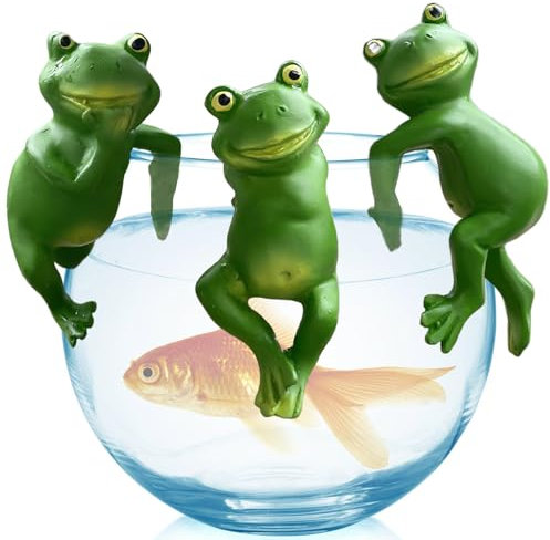 3 figuras decorativas de rana para jardín, decoración de jardín, ranas colgantes, mini estanque, juego de decoración para estanque, mini estanque, maceta, jardín, balcón, terraza, estanques