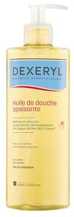 DEXERYL - Huile de Douche Apaisante - Nettoie & Relipide la Peau - 500 ml | Dès la Naissance - Préserve la Barrière Cutanée - Peaux Très Sèches ou à Tendance Atopique - Sans Savon, Sans Parfum