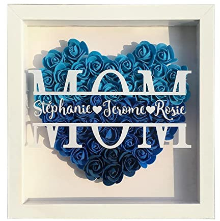 Generic Personalisierte Herz-Fotocollage-Blumen-Schattenbox-Rahmen, Blumen Schattenbox Geschenk für Freundin, individuelle Herz Collage Bilderrahmen aus Holz, Rosen-Blumen-Geschenke zum Valentinstag