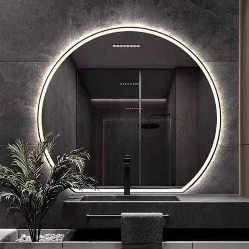 50x45cm,60x54cm,70x63cm,80x72cm,90x81cm Beleuchteter Spiegel, LED-Badezimmerspiegel, Halbrunder Wandspiegel, 3-farbig Stufenlos Dimmbar, Memory-Funktion, 3 Aufhängemethoden ( Color : Down cut-B , Size