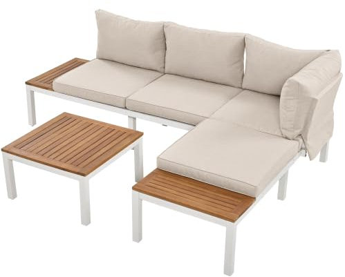 SogesHome Gartenmöbel-Sets, Balkonmöbel 3er Set, Sitzgruppe Gartenlounge-Set Lounge Set, 2 Doppelsitzsofas und Couchtisch für Terrasse, Balkon, Garten