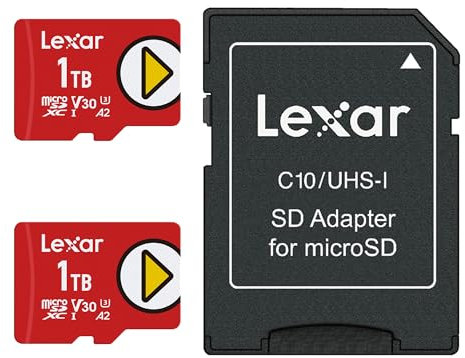 Lexar 1TB (2-Pack) Play Micro SD Card w/SD Adapter, UHS-I, C10, U3, V30, A2, Full HD, Up to 160/100 MB/s, Expanded Storage for Nintendo-Switch 1, Gaming, Smartphones, Tablets (LMSPLAY001T-B2ANU)