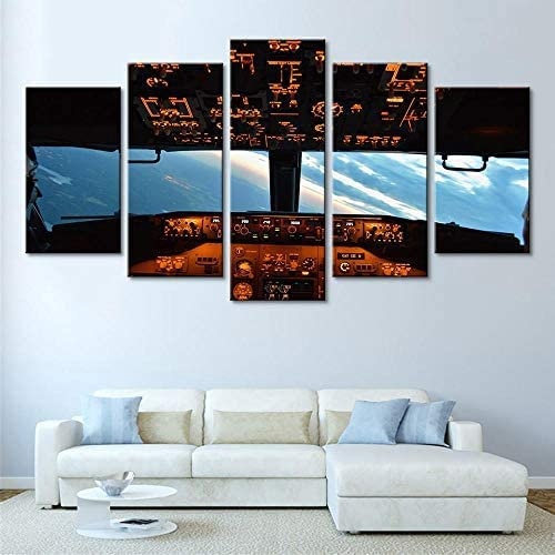 Leinwanddrucke Leinwandbilder 5 Flugzeug-Cockpit-Himmelsansicht 100 X 50 Cm Hd Gedruckt 5 Stücke Leinwand Wandkunst Malerei Modulare Tapeten Poster Drucken Für Wohnzimmer Schlafzimmer -7T0T+T4O6-