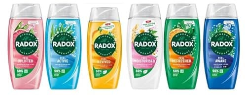 MM Radox Shower Gel 225ml Variety Bundle | Feel Active, Feel Awake, Feel Moisturised, Feel Refreshed, Feel Revived & Feel Uplifted | Invigorating Body Wash for Men & Women | 6-Pack