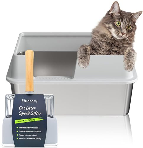 Lettiera Gatto Acciaio Inox, Stainless Steel Litter Box, Lettiera Gatto Aperta, Toilette per Gatti, Lettiera Gatto XXL, Bordo Alto, Non Si Attacca ai Residui, Facile da Pulire, Non Attira Gli Odori