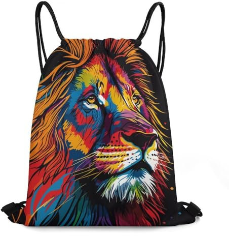 Zhimahou Turnbeutel mit Kordelzug, bunter Löwe im Pop-Art-Stil, Sportrucksack, String, Schwimmen, Kordelzugbeutel für Damen und Herren, wasserdicht, Reisen, Strand, Schultasche, Rucksack mit Kordelzug