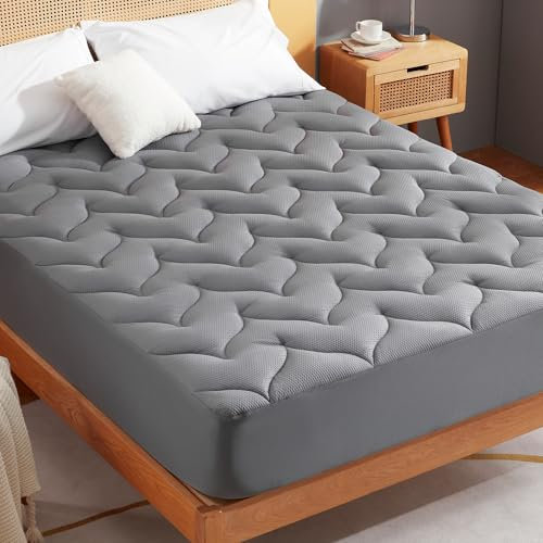 Sonive Matratzenschoner 160x200 Grau, weicher Topper, Matratzenauflage mit 30cm tiefen Taschen, Atmungsaktives Matratzenschutz