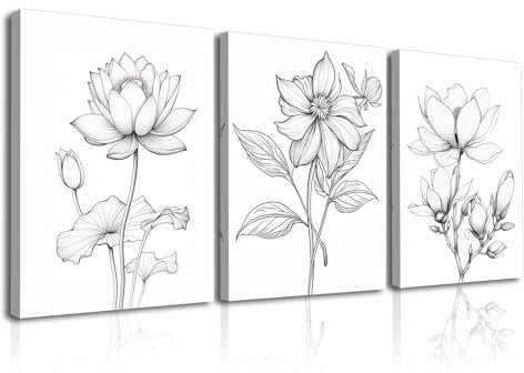 Piy Painting Minimalist Leinwand Bilder, Seerose, Orchidee, Magnolie Blumen, Bilder auf leinwand, Wandbilder, Moderne Küchenbilder deko, für Esszimmer und Schlafzimmer, Yoga-Raum 30x40cm, Set von 3