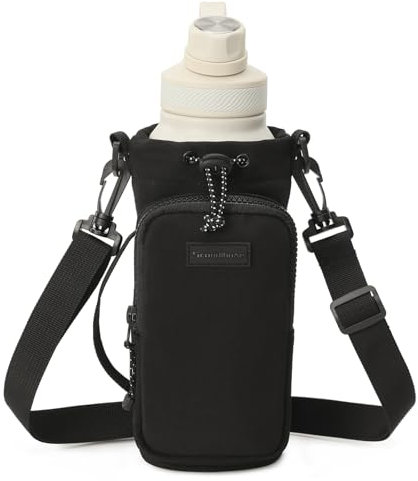 SEPWIK Water Bottle Carrier Bag with Phone Pocket 40oz Water Bottle Holder Pouch with Adjustable Strap Water Bottle Sleeve for Walking Hiking Camping Gym Scandihome Series Black